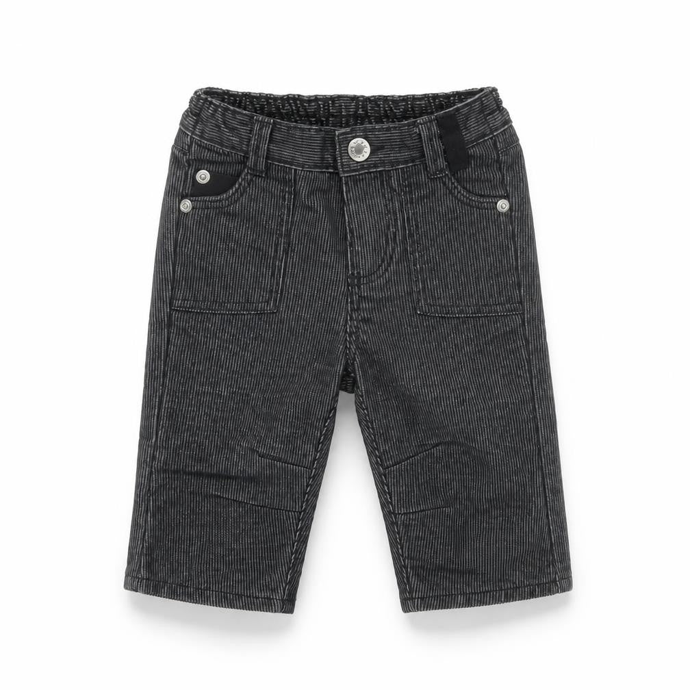 Front view of Mothercare boys’ grey striped denim cargo trousers, size 3-6, months