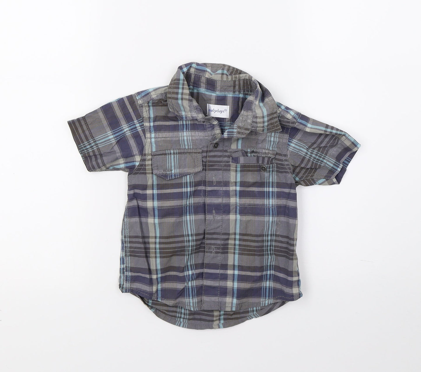 eARLY DAYS Boys Grey Check  Basic Button-Up Size 12-18 Months