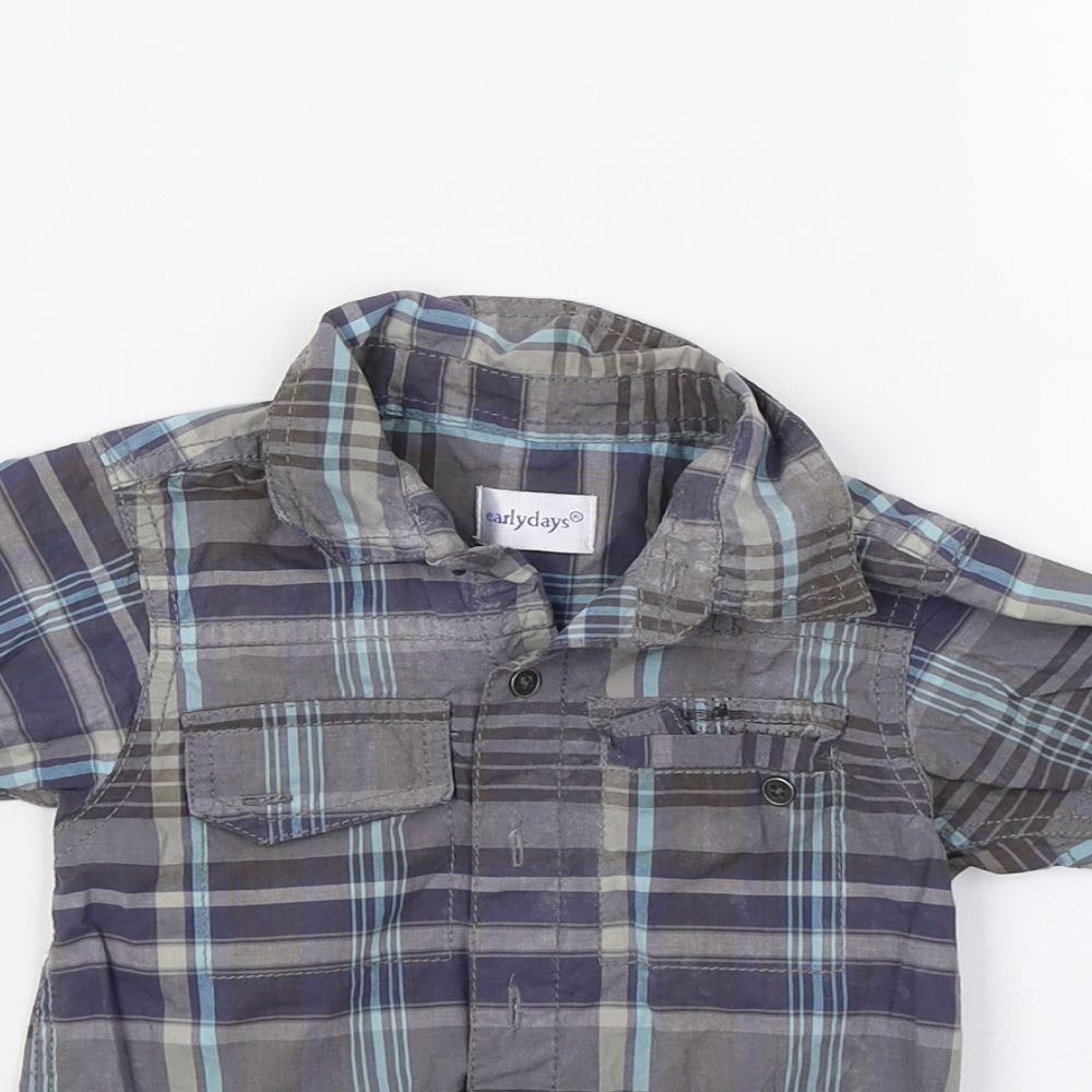 eARLY DAYS Boys Grey Check  Basic Button-Up Size 12-18 Months