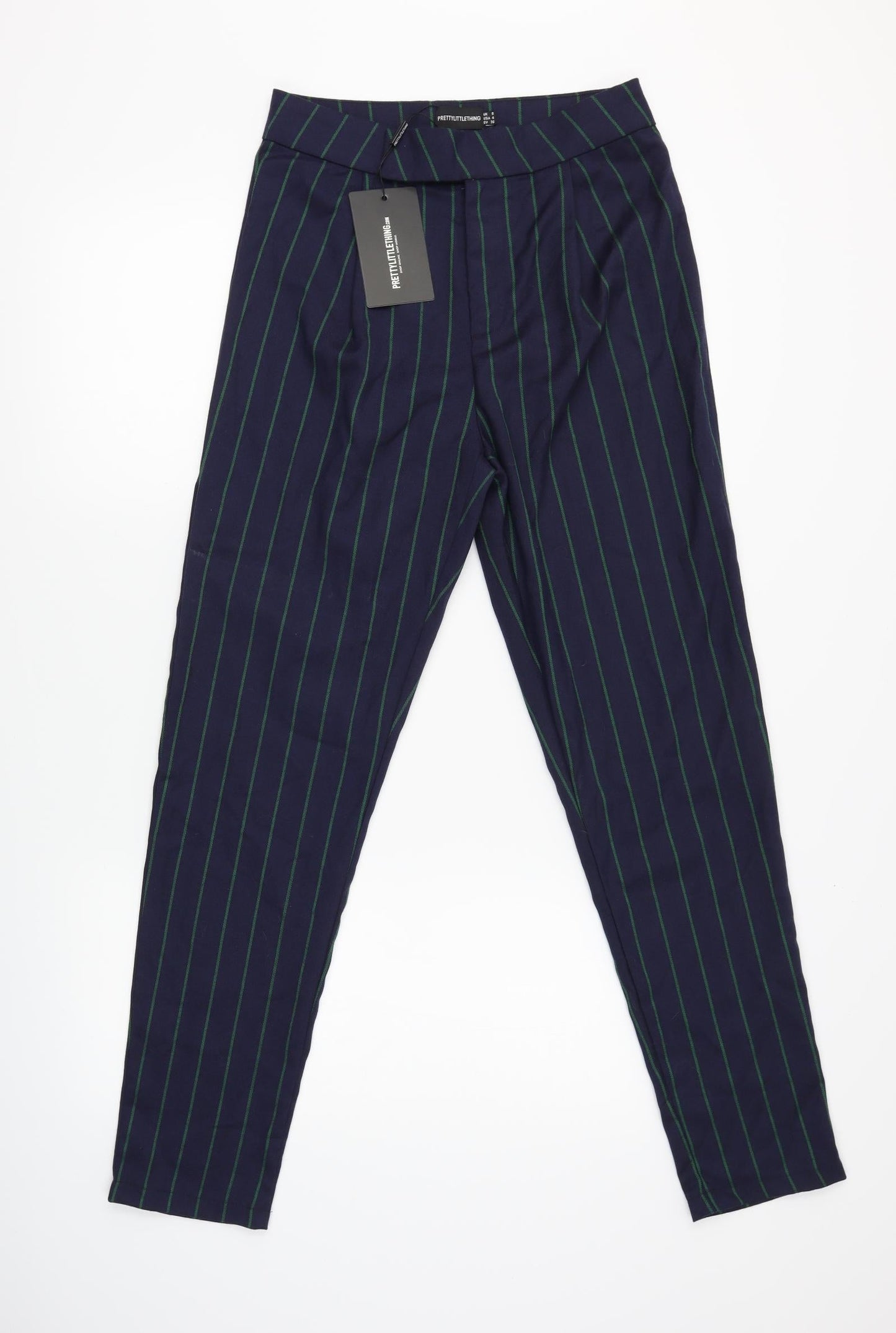 Pretty Little Thing Womens Blue Striped  Dress Pants Trousers Size 8 L28 in