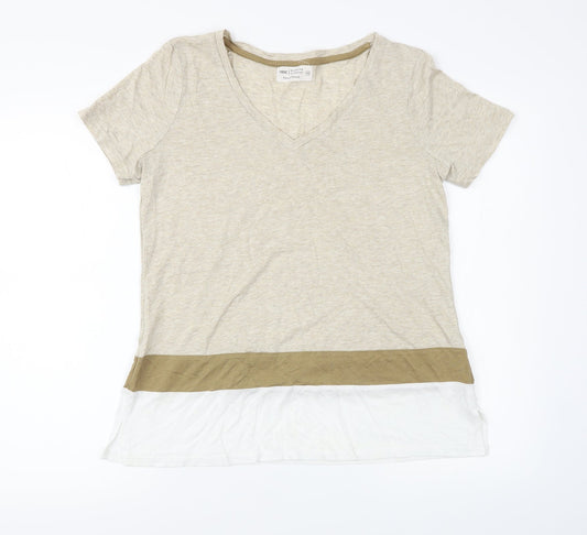 NEXT Womens Brown Striped  Basic T-Shirt Size 14