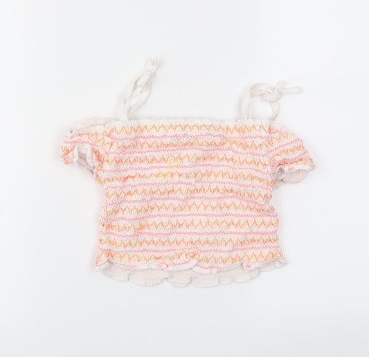 George Girls White Striped  Basic T-Shirt Size 7-8 Years