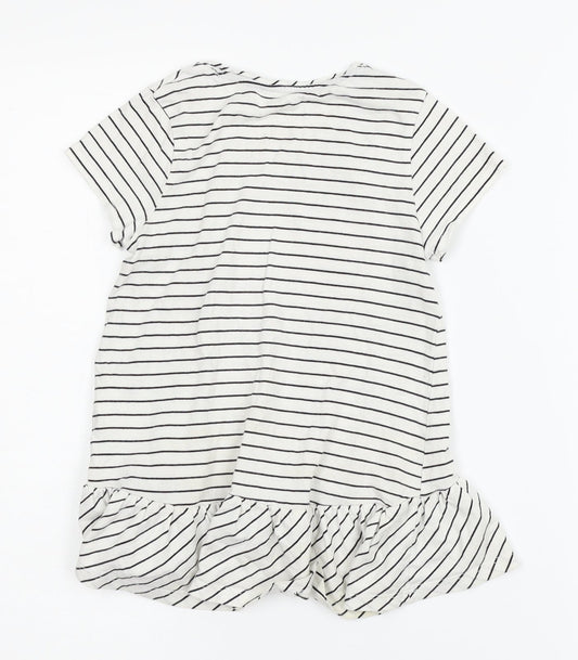 Unbranded Girls White Striped  Basic Blouse Size 5-6 Years  - heart