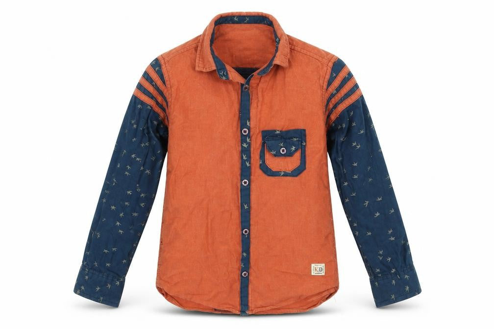 KIDRESS Boys Orange Geometric  Basic Button-Up Size 8 Years