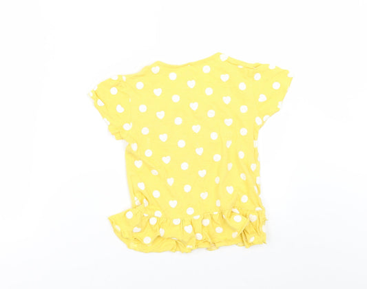 Doraemon Girls Yellow Polka Dot  Basic T-Shirt Size 5-6 Years