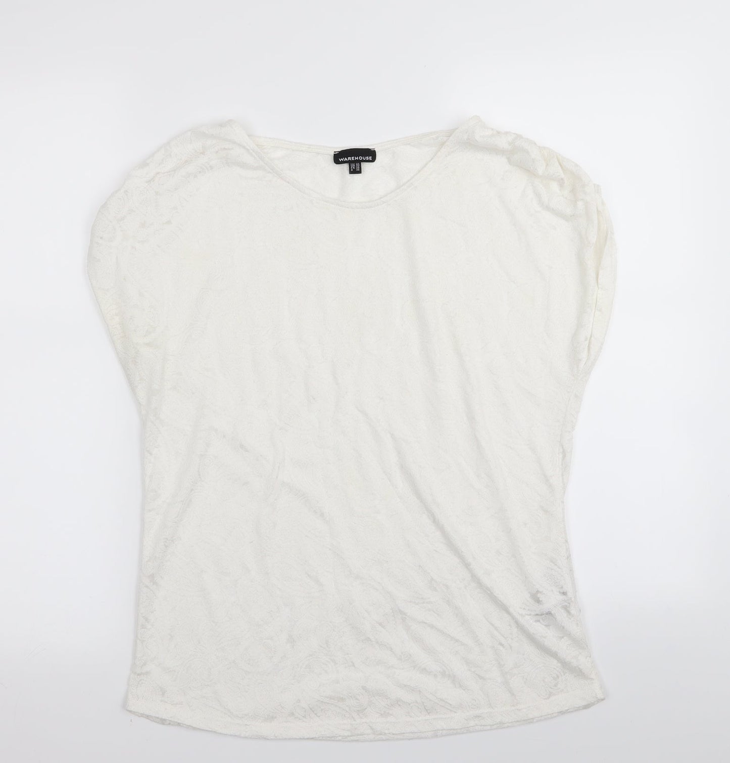 Warehouse Womens White Floral  Basic T-Shirt Size 10
