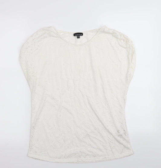 Warehouse Womens White Floral  Basic T-Shirt Size 10
