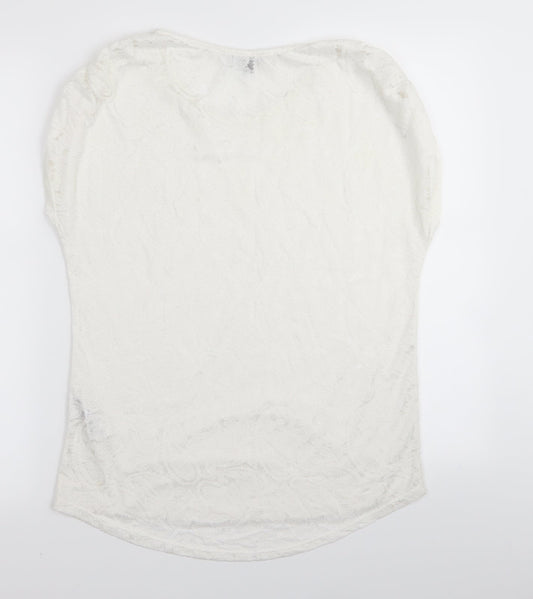 Warehouse Womens White Floral  Basic T-Shirt Size 10