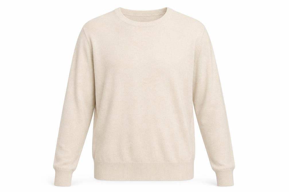 Front view of Easy men’s beige jumper, size S