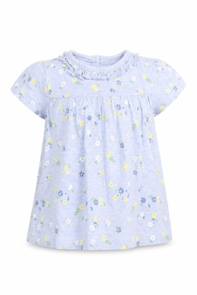 Front view of Asda George girls’ blue floral t-shirt dress, size 3-6, months