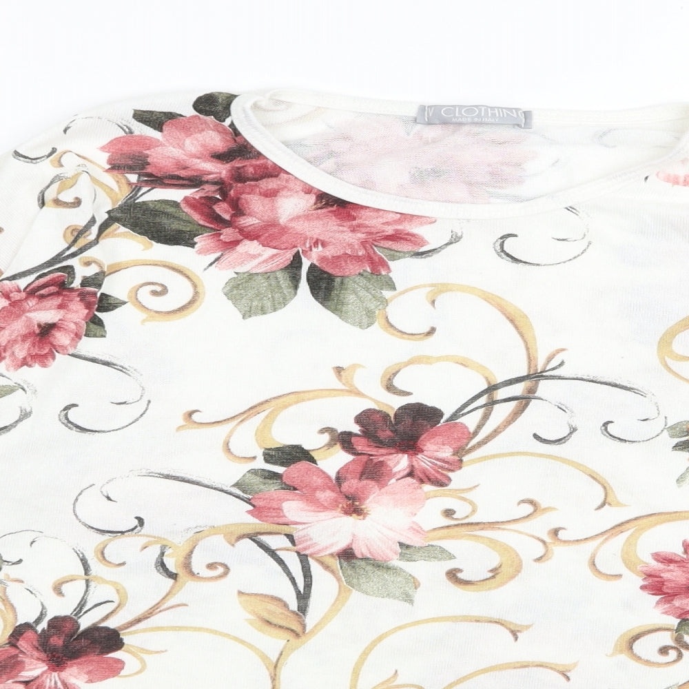LV Clothing Womens White Floral  Basic T-Shirt Size M