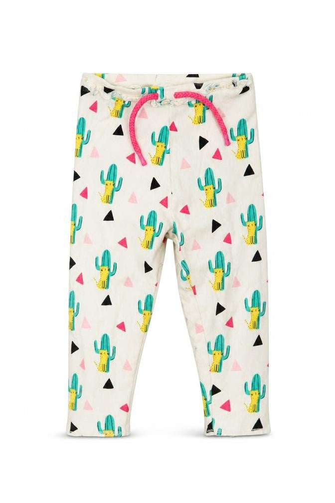 Front view of mini club girls’ ivory animal print capri trousers, size 12-18, months