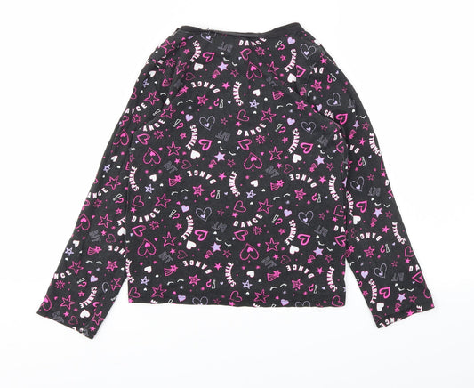 George Girls Black Floral  Basic T-Shirt Size 8-9 Years