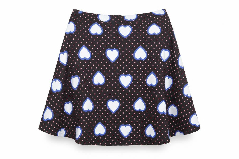 Front view of ASOS women’s black geometric a-line skirt, size UK 8