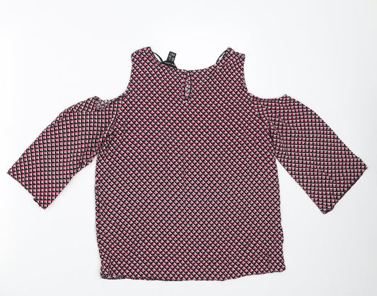 New Look Womens Pink Geometric  Basic Blouse Size 6  - cold Shoulder