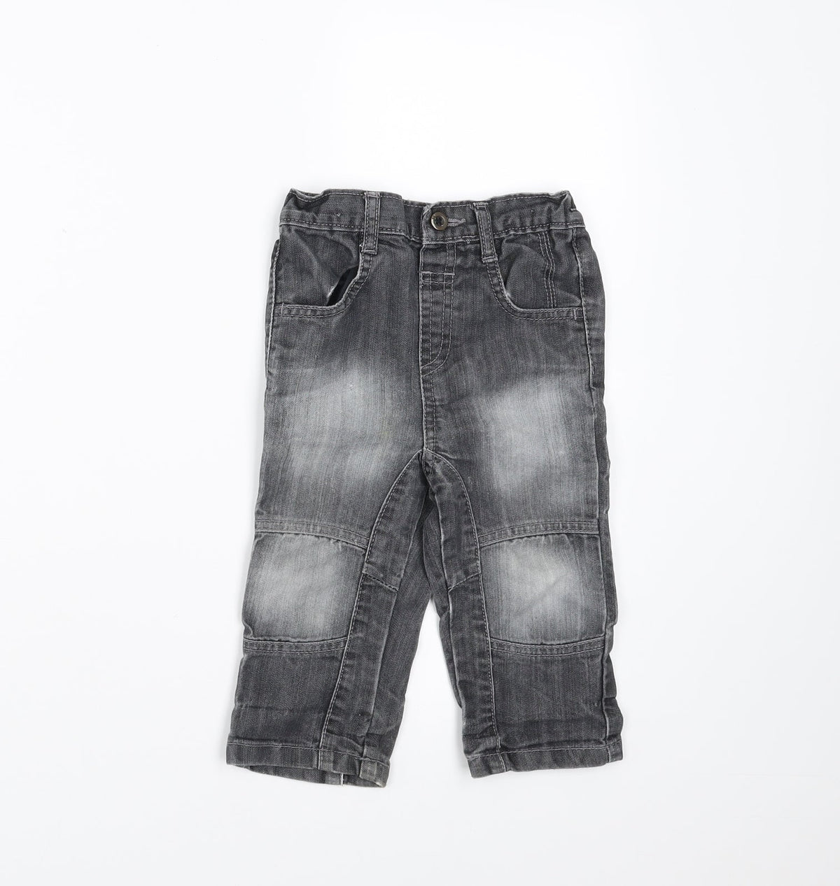 Additional front view of Baby Boutique boys’ grey denim jeans, size 12-18, months