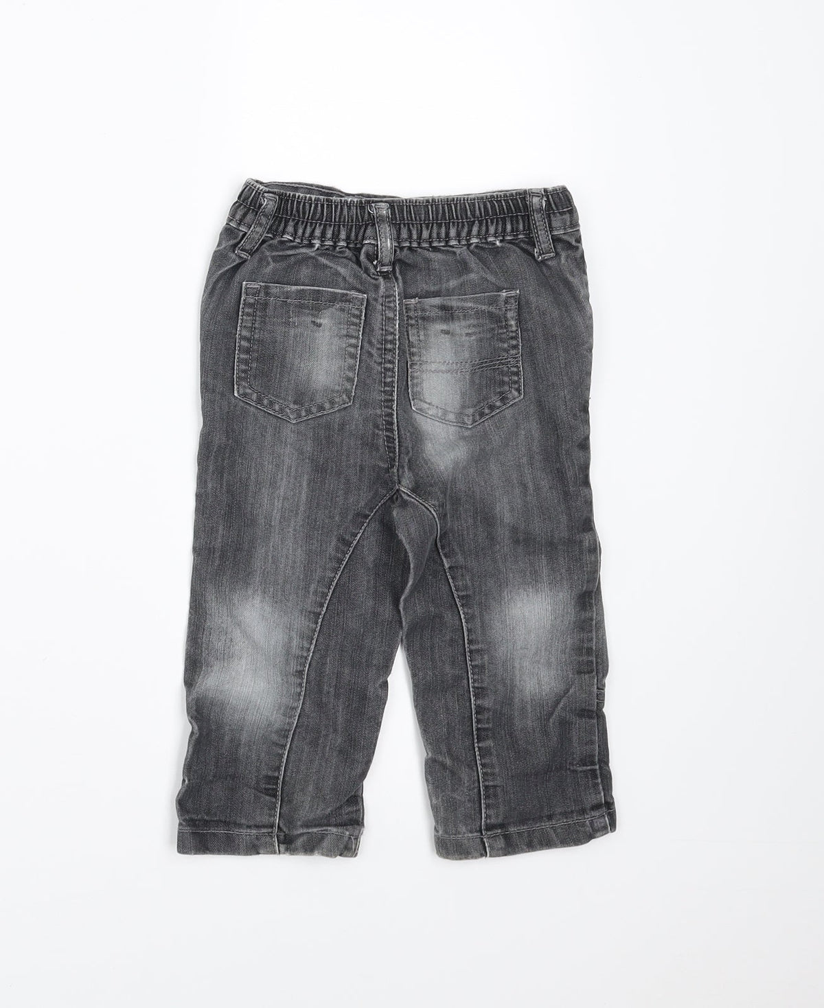 Back view of Baby Boutique boys’ grey denim jeans, size 12-18, months