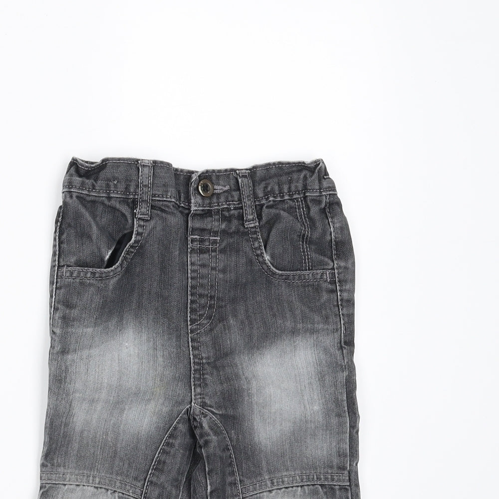 Close-up detail of Baby Boutique boys’ grey denim jeans, size 12-18, months
