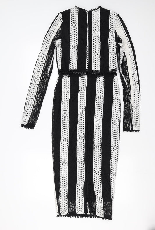PRETTYLITTLETHING Womens Black Striped  Pencil Dress  Size 4