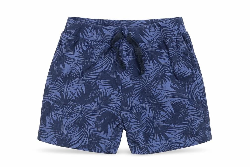 Front view of Primark boys’ blue flecked sweatpants, size 18-24, months - palm leaves