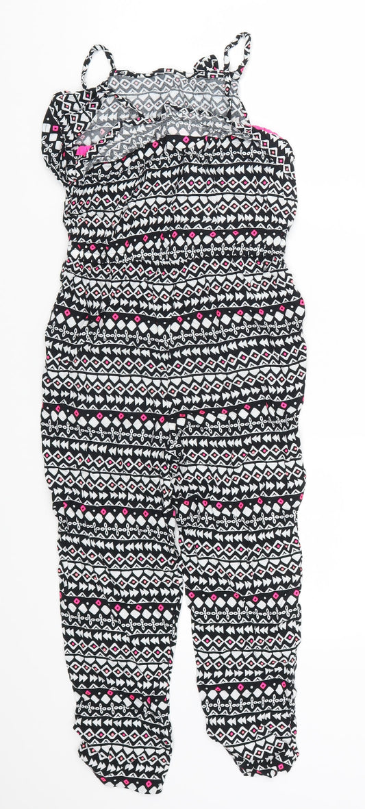 Matalan Girls Black Geometric  Jumpsuit One-Piece Size 8 Years  - Pink