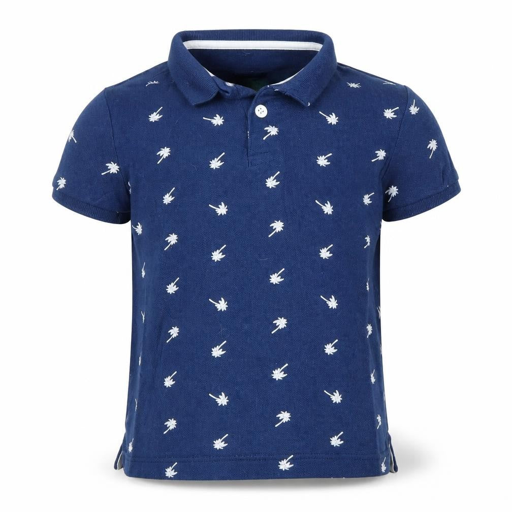Little Kids Boys Blue   Basic Polo Size 5-6 Years  - Palm trees