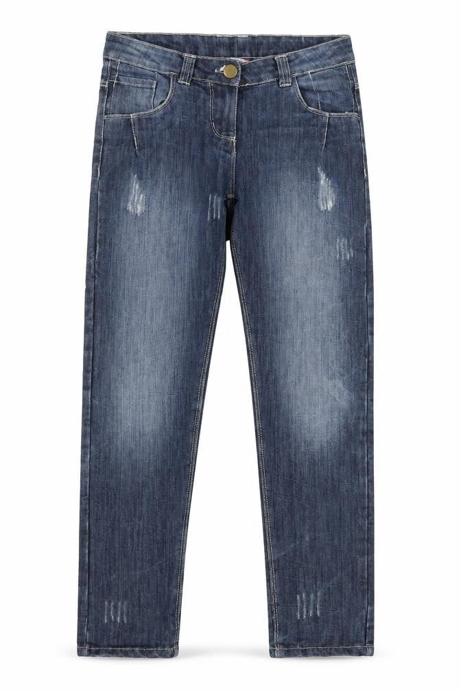 Front view of miss evie girls’ blue denim skinny jeans, size 11-12, years