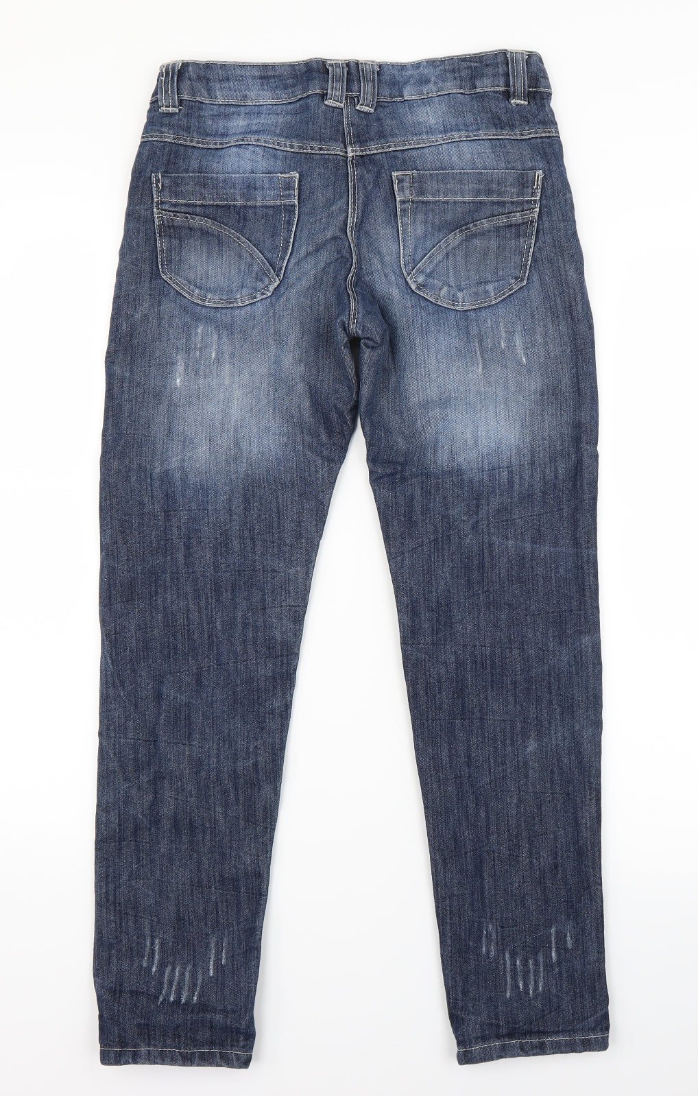 Back view of miss evie girls’ blue denim skinny jeans, size 11-12, years