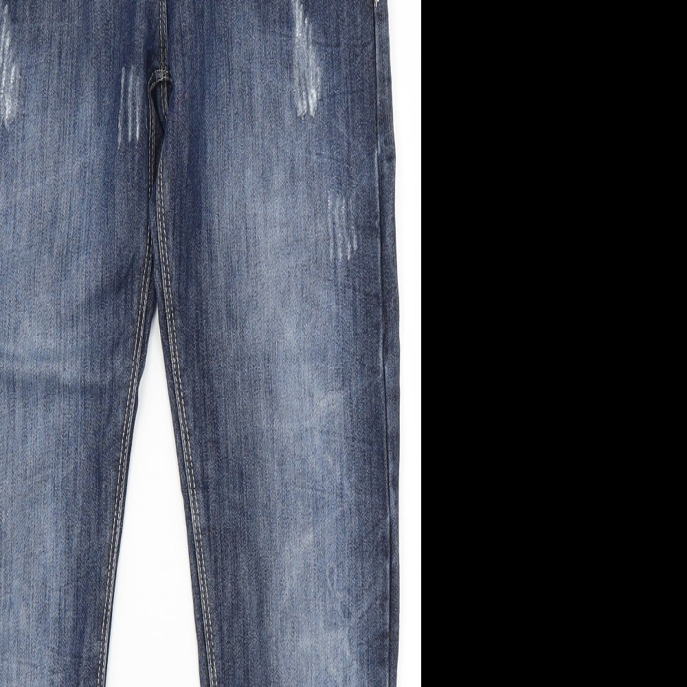 Close-up detail of miss evie girls’ blue denim skinny jeans, size 11-12, years