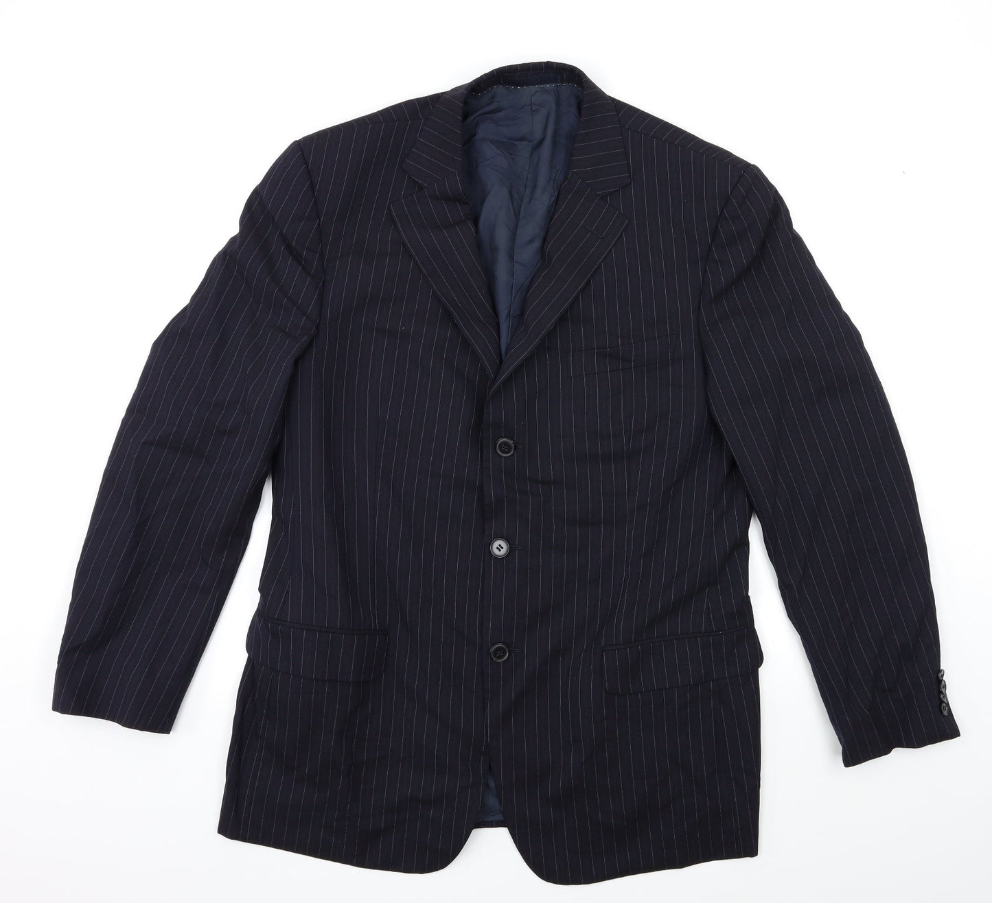 Preworn Mens Blue Striped  Jacket Suit Jacket Size 38
