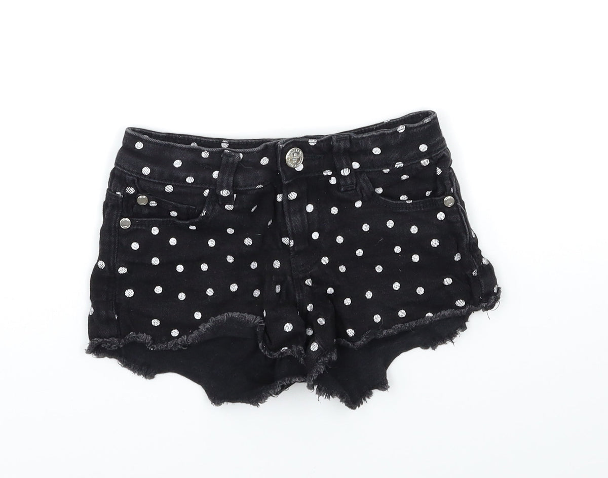 Marks & Spencer Girls Black Polka Dot Denim Hot Pants Shorts Size 5-6 Years