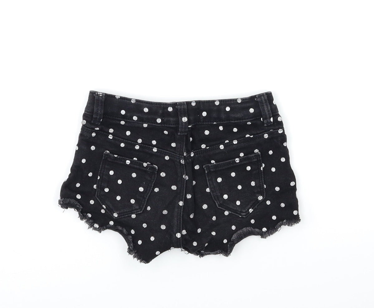 Marks & Spencer Girls Black Polka Dot Denim Hot Pants Shorts Size 5-6 Years