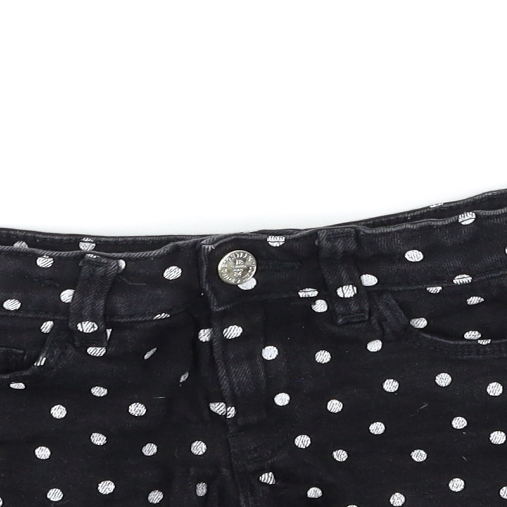 Marks & Spencer Girls Black Polka Dot Denim Hot Pants Shorts Size 5-6 Years