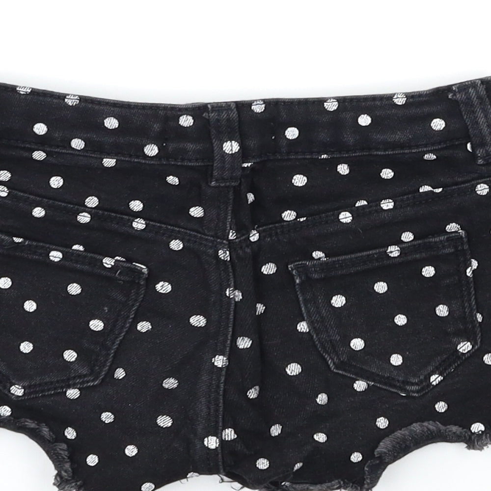 Marks & Spencer Girls Black Polka Dot Denim Hot Pants Shorts Size 5-6 Years