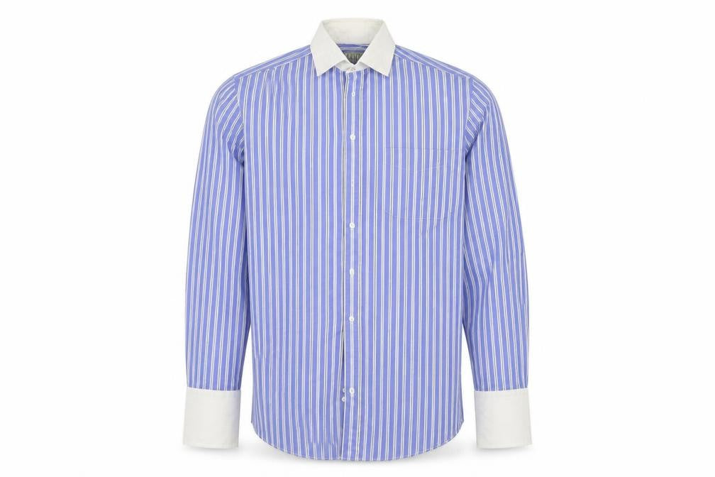 Christopher hayes Mens Blue Striped   Button-Up Size 16