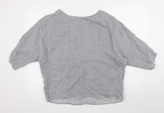 COSSET Womens White Striped  Basic Blouse Size M