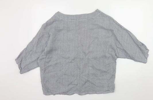 COSSET Womens White Striped  Basic Blouse Size M