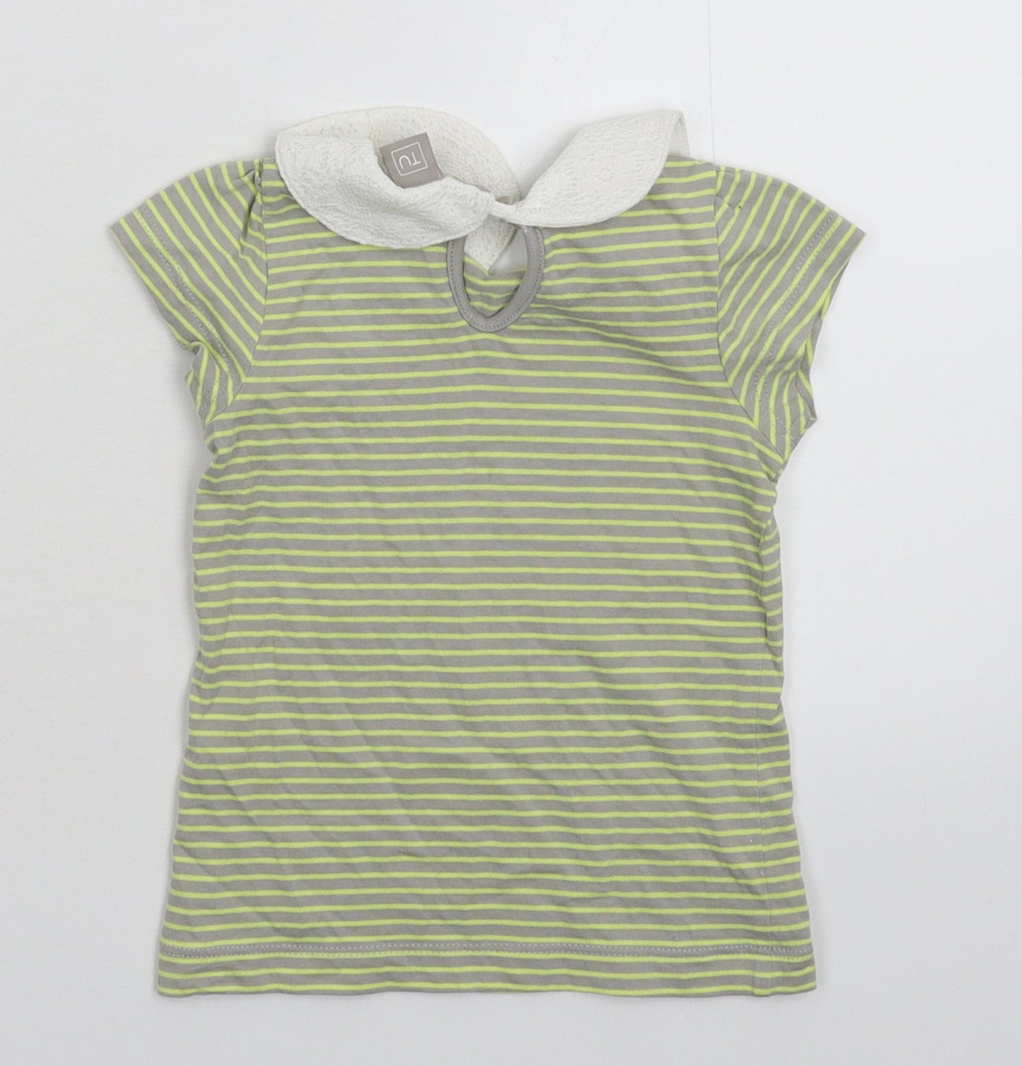 TU Girls Grey Striped  Basic T-Shirt Size 9-12 Months