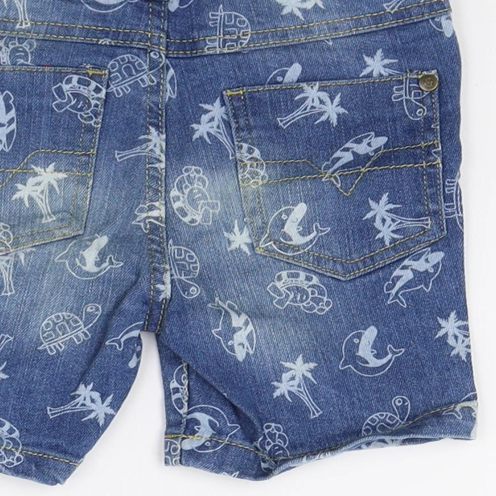 Brand and care label for So cute boys’ blue denim bermuda shorts, size 2, years - whale print