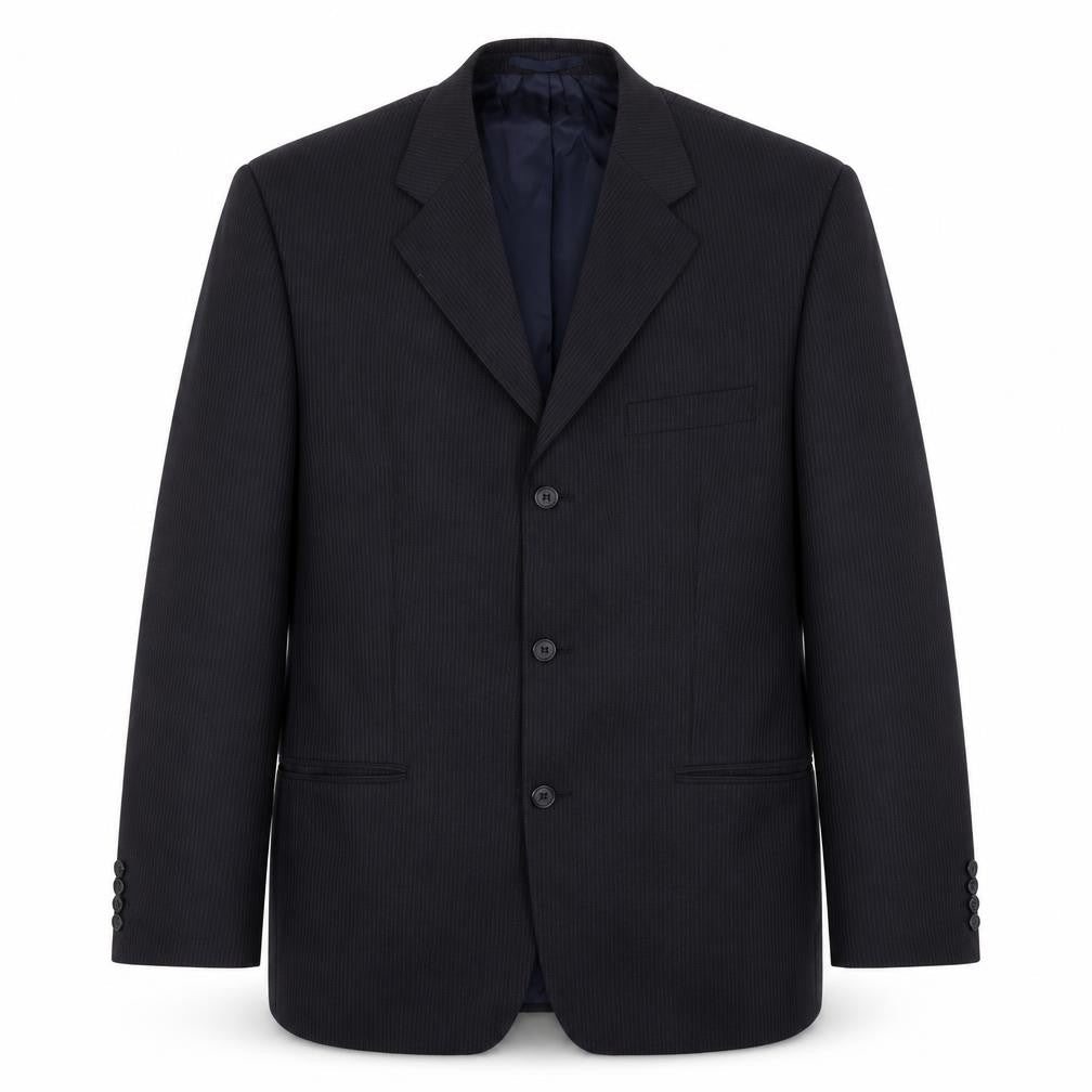 Front view of C&A men’s blue striped jacket, size 42