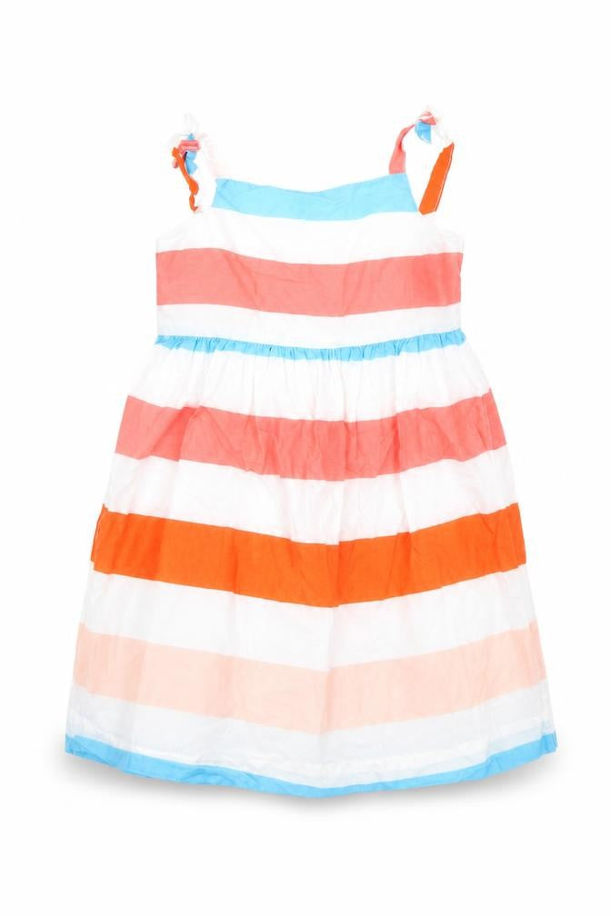 Front view of Mini Club girls’ multicoloured striped tank dress, size 12-18, months