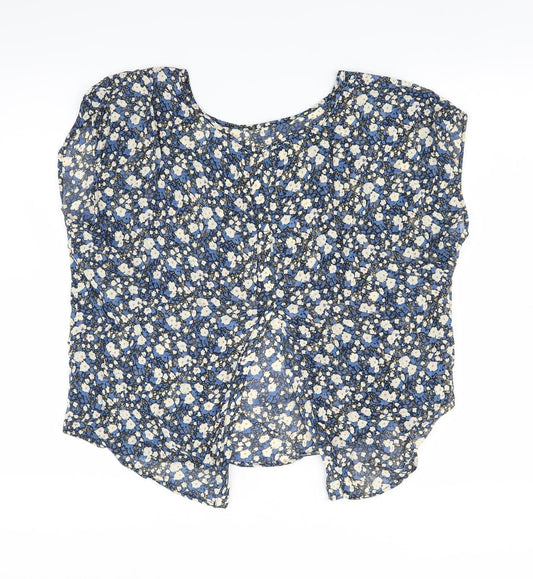 Dylan & Rose Womens Blue Floral  Basic Blouse Size 10  - OPEN BACK