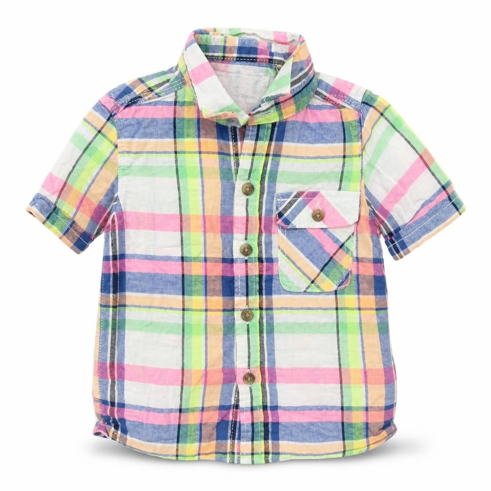 NEXT Baby White Plaid  Basic Button-Up Size 9-12 Months