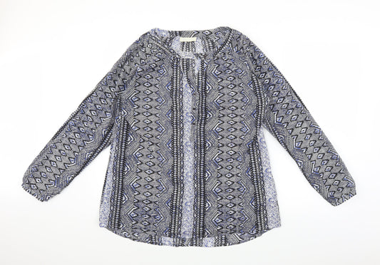 CHA CHA Womens Blue Geometric  Basic Blouse Size L