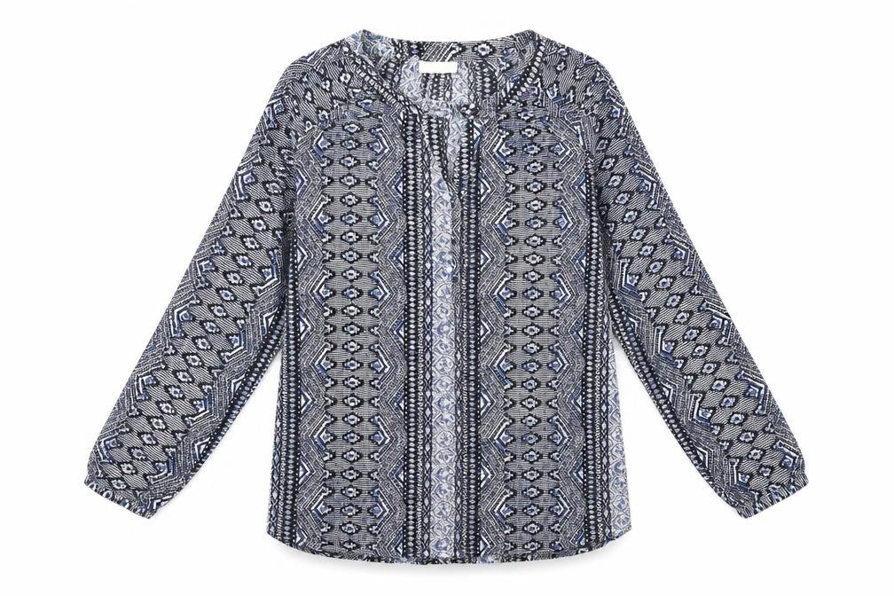 CHA CHA Womens Blue Geometric  Basic Blouse Size L