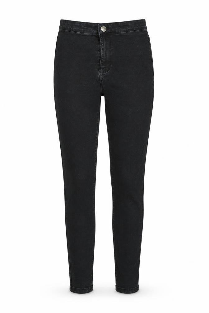 Front view of Denim & Co. women’s black skinny jeans, size UK 12, 29-inch leg