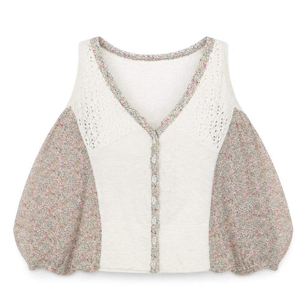 Front view of Miss Selfridge women’s beige floral basic blouse, size UK 8