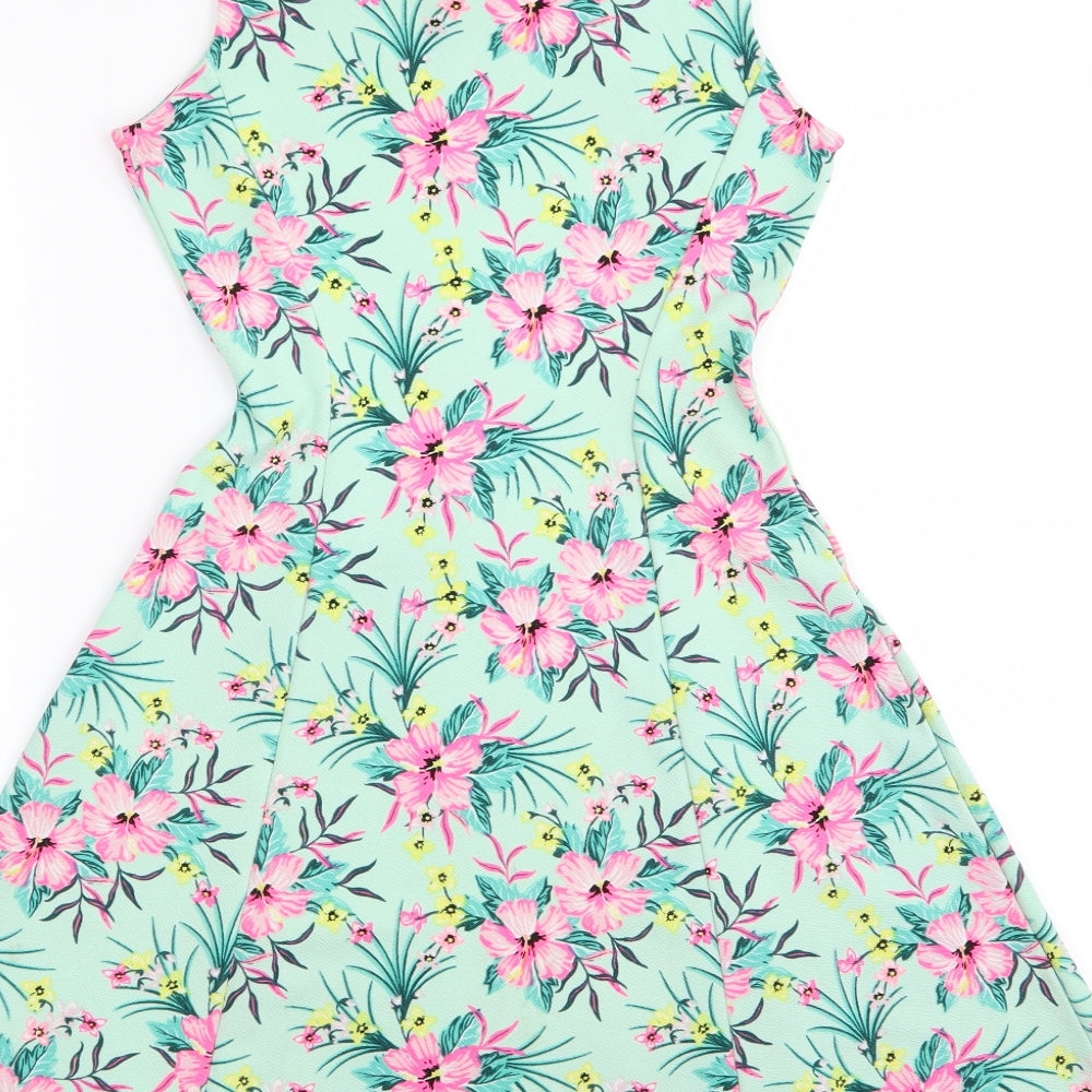 Divided by H&M Womens Green Floral  Fit & Flare  Size 8