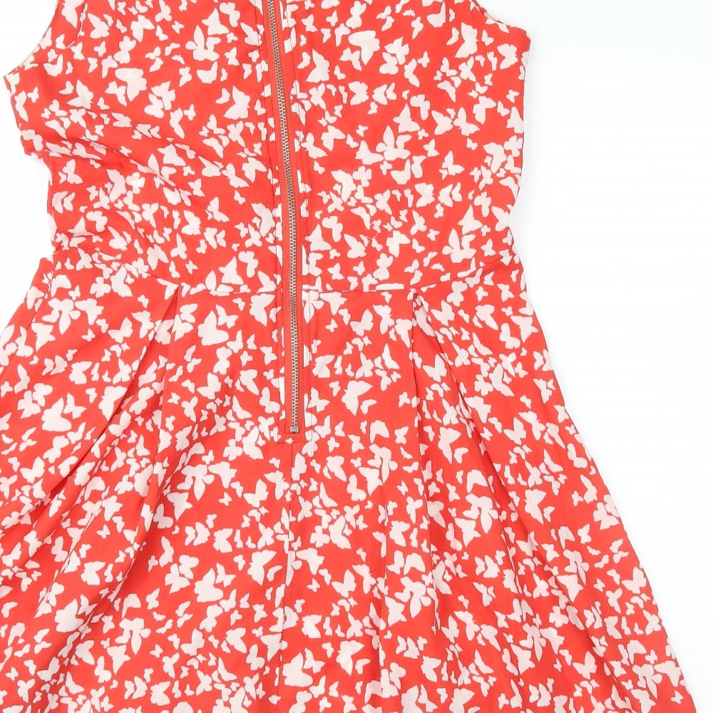 Preworn Womens Red Geometric  Fit & Flare  Size 12