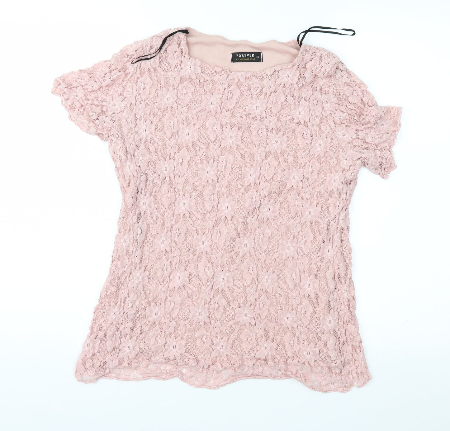 Forever Womens Pink Floral Lace Basic Blouse Size M